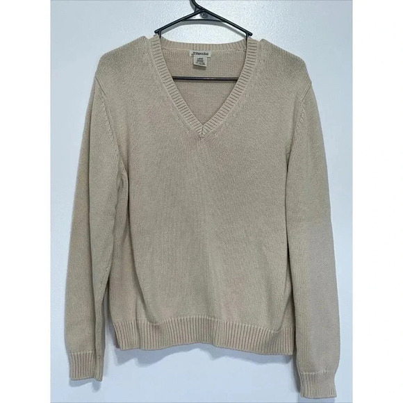Women's Cream Knit Pullover Sweater by St. John's Bay Large V Neck - Picture 1 of 8